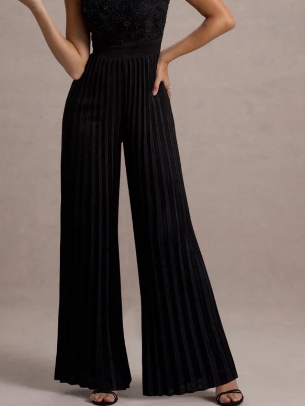 NWT Club L London Size 12 US Plisse Wide Leg Pleated Trouser Black Pants M17